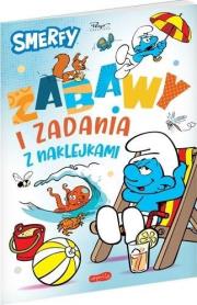 Smerfy. Zabawy i zadania z naklejkami. Autor: Marta Stochmiałek. Dadada.pl Okładka książki Smerfy. Zabawy i zadania z naklejkami