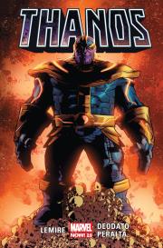 Thanos T.1. Autor: Lemire Jeff, Mike DeodatoJr, Bartosz Czartoryski. Dadada.pl Okładka książki Thanos T.1