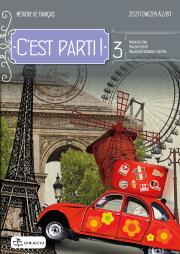 C'est parti! 3 zeszyt ćwiczeń DRACO. Autor: Małgorzata Piotrowska-Skrzypek. Dadada.pl Okładka książki C'est parti! 3 zeszyt ćwiczeń DRACO
