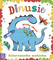 Kolorowanka malucha z grubym obrysem. Dinusie. Autor: Sylwia Kajdana. Dadada.pl Okładka książki Kolorowanka malucha z grubym obrysem. Dinusie