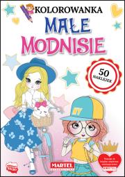 Kolorowanka z naklejkami. Małe Modnisie. Autor: Aleksandra Wolniak, KATARZYNA RATAJSZCZAK. Dadada.pl Okładka książki Kolorowanka z naklejkami. Małe Modnisie