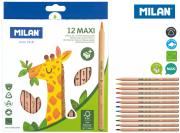 Kredki trójkątne Maxi Natural 12 kolorów MILAN. Wydawca: MILAN. Dadada.pl Opakowanie Kredki trójkątne Maxi Natural 12 kolorów MILAN