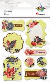 Opakowanie Naklejki papierowe 3D ramki kwiaty, ptaki 8szt