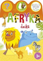 Afryka dzika. Zgadywanki, wyklejanki, kolorowanki. Autor: Ewa Gorzkowska-Parnas. Dadada.pl Okładka książki Afryka dzika. Zgadywanki, wyklejanki, kolorowanki