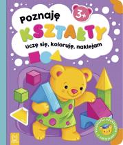 Poznaję kształty. Uczę się, koloruję, naklejam. 3+. Autor: Sylwia Kajdana. Dadada.pl Okładka książki Poznaję kształty. Uczę się, koloruję, naklejam. 3+
