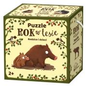 Puzzle Rok w lesie Rodzice i dzieci. Autor: Emilia Dziubak Martin Widmark. Dadada.pl Okładka książki Puzzle Rok w lesie Rodzice i dzieci