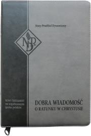 Okładka książki Nowy Testament NPD, szara, suwak i paginatory