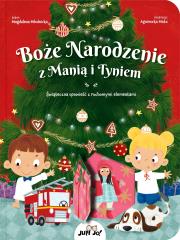 Boże Narodzenie z Manią i Tyniem. Autor: Magdalena Młodnicka (tekst); Paulina Koniuk-Fonżychowska (ilustracje), Agnieszka Matz. Dadada.pl Okładka książki Boże Narodzenie z Manią i Tyniem