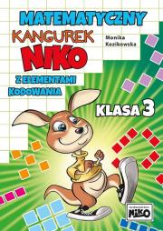 Matematyczny kangurek NIKO z elementami kodowania. Klasa 3. Autor: Monika Kozikowska. Dadada.pl Okładka książki Matematyczny kangurek NIKO z elementami kodowania. Klasa 3
