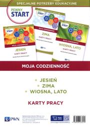 Pewny Start Moja codzienność Wiosna, Lato Jesień Zima Karty pracy. Autor: Monika Pouch, Szczęsna Dorota. Dadada.pl Okładka książki Pewny Start Moja codzienność Wiosna, Lato Jesień Zima Karty pracy