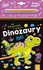 Dinozaury. Zdrapywanka z rysikiem. Autor: Opracowanie zbiorowe. Dadada.pl Okładka książki Dinozaury. Zdrapywanka z rysikiem