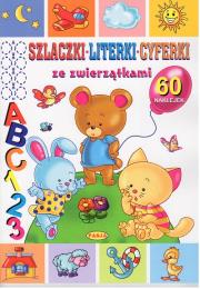 Szlaczki, literki, cyferki ze zwierzątkami. Autor: Katarzyna Fic. Dadada.pl Okładka książki Szlaczki, literki, cyferki ze zwierzątkami