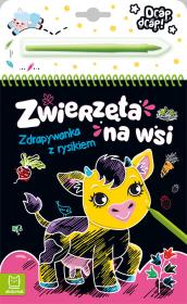 Zwierzęta na wsi. Zdrapywanka z rysikiem. Autor: Opracowanie zbiorowe. Dadada.pl Okładka książki Zwierzęta na wsi. Zdrapywanka z rysikiem