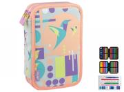 Opakowanie Piórnik 2-poziomowy z wyposażeniem Milan SUGAR COLIBRI PASTEL szaro-różowy