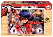 Opakowanie Puzzle 100 Miraculum Biedronka i Czarny Kot drewno