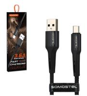 Opakowanie SOMOSTEL KABEL USB TYP-C 3.6A SOMOSTEL CZARNY 3600MAH QUICK CHARGER QC 3.0 1M POWERLIN SMS-BW02 OPLOT TEKSTYLNY