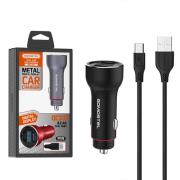 Opakowanie SOMOSTEL ŁADOWARKA SAMOCHODOWA 5A CZARNA MIERNIK + KABEL MICRO 30W 2XUSB DUAL QUICK CHARGE QC 3.0 METAL SMS-A89 CZARNA