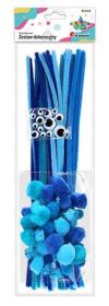 Opakowanie Zestaw druciki, pompony, oczka niebieski 80szt