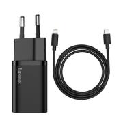 Okładka książki BASEUS ŁADOWARKA SIECIOWA Z KABLEM USB-C DO LIGHTNING 1M 20W TZCCSUP-B01 CZARNY