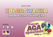 Kolorowanka Papuga Aga opowiada cz.8 - T, D, N. Autor: Marzena Piętka. Dadada.pl Okładka książki Kolorowanka Papuga Aga opowiada cz.8 - T, D, N