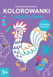 Kolorowanki i łamigłówki 3+. Autor: Dorina Auksztulewicz. Dadada.pl Okładka książki Kolorowanki i łamigłówki 3+