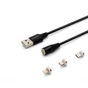 Okładka książki SAVIO KABEL MAGNETYCZNY USB - USB TYP C, MICRO I LIGHTNING, 1M, CZARNY CL-152