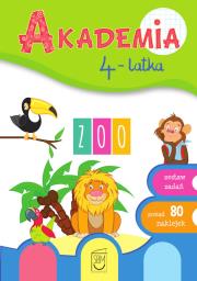 ZOO. Akademia 4-latka. Autor: Ewa Gorzkowska-Parnas, Tomasz Parnas. Dadada.pl Okładka książki ZOO. Akademia 4-latka