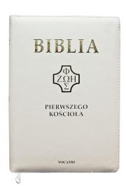 Okładka książki Biblia pierwszego Kościoła biała z paginatorami