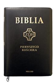 Okładka książki Biblia pierwszego Kościoła czarna z paginatorami