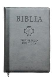 Okładka książki Biblia pierwszego Kościoła szara z paginatorami