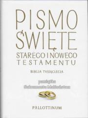 Biblia Tysiąclecia Pamiątka Sakramentu Małżeństwa. Wydawca: Pallottinum. Dadada.pl Opakowanie Biblia Tysiąclecia Pamiątka Sakramentu Małżeństwa
