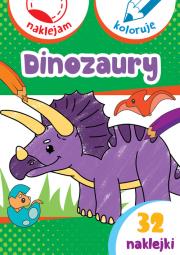 Dinozaury. Naklejam i koloruję. Autor: Małecki Aleksander. Dadada.pl Okładka książki Dinozaury. Naklejam i koloruję