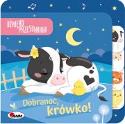Dobranoc krówko. Dźwiękoprzesuwanka. Autor: Natalia Kawałko-Dzikowska. Dadada.pl Okładka książki Dobranoc krówko. Dźwiękoprzesuwanka