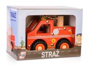 Drewniane auto z oponami - straż pożarna. Wydawca: Daffi. Dadada.pl Opakowanie Drewniane auto z oponami - straż pożarna
