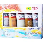 Opakowanie Farby akrylowe 75ml 5 kolorów brokat HAPPY COLOR