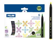 Flamastry Milan Brush fluo pędzelkowe 6 kolorów. Wydawca: MILAN. Dadada.pl Opakowanie Flamastry Milan Brush fluo pędzelkowe 6 kolorów