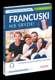 Francuski nie gryzie! Innowacyjny kurs od podstaw A1-A2. Autor: Klaudyna Banaszek. Dadada.pl Okładka książki Francuski nie gryzie! Innowacyjny kurs od podstaw A1-A2