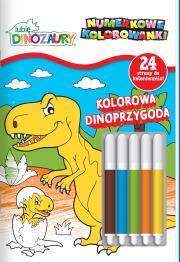 Okładka książki Kolorowa Dinoprzygoda.  Lubię Dinozaury. Numerkowe kolorowanki