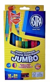 Kredki ołówkowe dwustronne Jumbo Astra 24 kolory z temperówką. Wydawca: ASTRA art-pap. Dadada.pl Opakowanie Kredki ołówkowe dwustronne Jumbo Astra 24 kolory z temperówką
