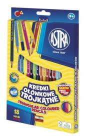 Kredki ołówkowe trójkątne 18 kolorów z temperówką. Wydawca: ASTRA art-pap. Dadada.pl Opakowanie Kredki ołówkowe trójkątne 18 kolorów z temperówką