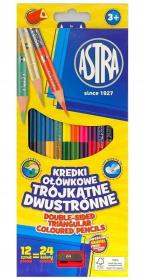 Opakowanie Kredki ołówkowe trójkątne dwustronne Astra 12 szt. 24 kolory z temperówką