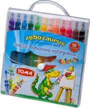 Kredki świecowe wykręcane Twist-it Zębozaurus 12 kolorów. Wydawca: TOMA. Dadada.pl Opakowanie Kredki świecowe wykręcane Twist-it Zębozaurus 12 kolorów