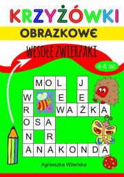 Krzyżówki obrazkowe 4-8 lat. Wesołe zwierzaki. Autor: Wileńska Agnieszka. Dadada.pl Okładka książki Krzyżówki obrazkowe 4-8 lat. Wesołe zwierzaki