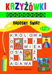 Krzyżówki obrazkowe Radosny świat. Autor: Wileńska Agnieszka. Dadada.pl Okładka książki Krzyżówki obrazkowe Radosny świat
