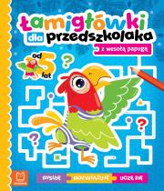 Okładka książki Łamigłówki dla przedszkolaka z wesołą papugą