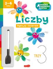 Liczby. Akademia mądrego dziecka. Rysuję i ścieram. Autor: Opracowanie zbiorowe. Dadada.pl Okładka książki Liczby. Akademia mądrego dziecka. Rysuję i ścieram