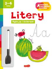 Litery. Akademia mądrego dziecka. Rysuję i ścieram. Autor: Opracowanie zbiorowe. Dadada.pl Okładka książki Litery. Akademia mądrego dziecka. Rysuję i ścieram