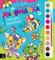Malowanka z farbkami i pędzelkiem. Zwierzątka na wsi. Autor: Kaczyńska Agata. Dadada.pl Okładka książki Malowanka z farbkami i pędzelkiem. Zwierzątka na wsi