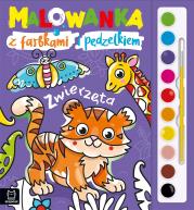 Malowanka z farbkami i pędzelkiem. Zwierzęta. Autor: Podgórska Anna. Dadada.pl Okładka książki Malowanka z farbkami i pędzelkiem. Zwierzęta