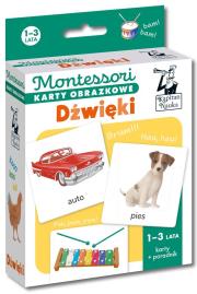 Montessori. Karty obrazkowe Dźwięki (1-3 lata). Autor: Laura Szczukocka, Dołhun Katarzyna. Dadada.pl Okładka książki Montessori. Karty obrazkowe Dźwięki (1-3 lata)